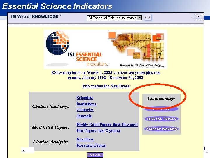 Essential Science Indicators 21 