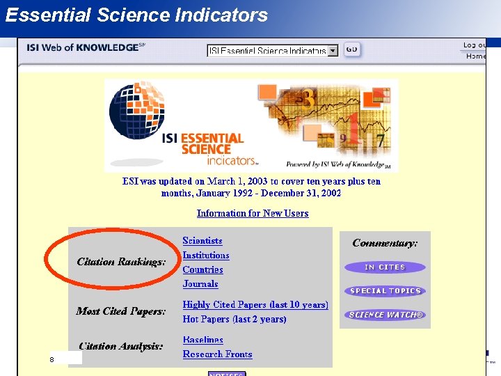 Essential Science Indicators 8 