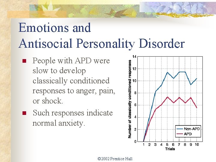 Emotions and Antisocial Personality Disorder n n People with APD were slow to develop