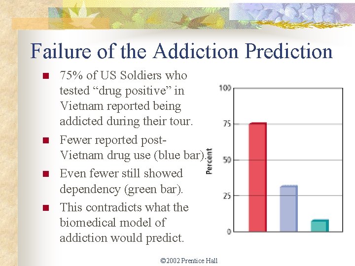 Failure of the Addiction Prediction n n 75% of US Soldiers who tested “drug
