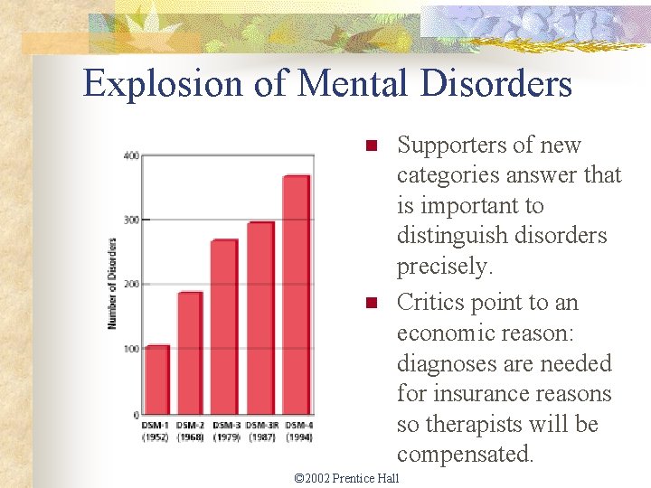 Explosion of Mental Disorders n n Supporters of new categories answer that is important