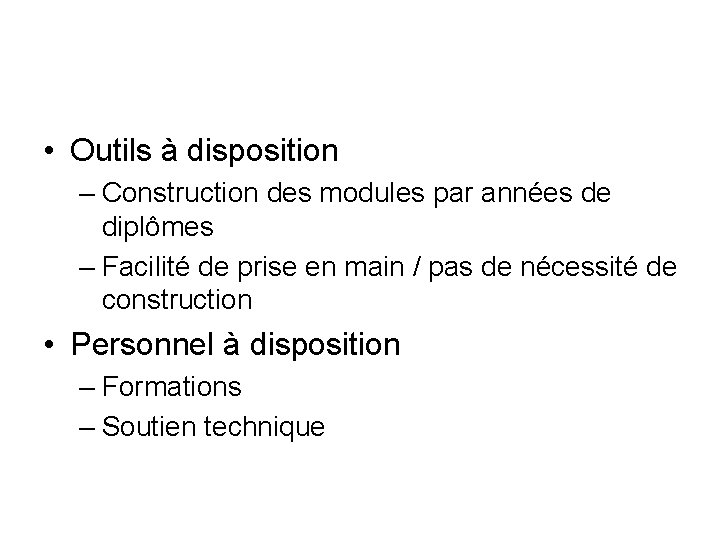  • Outils à disposition – Construction des modules par années de diplômes –