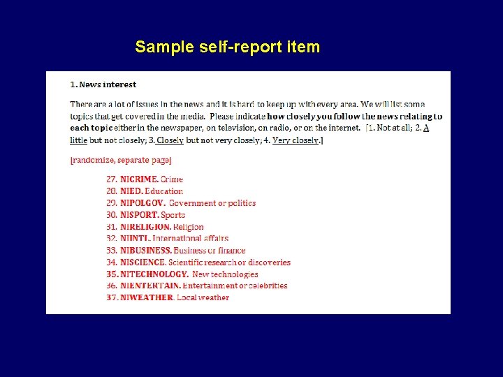 Sample self-report item 