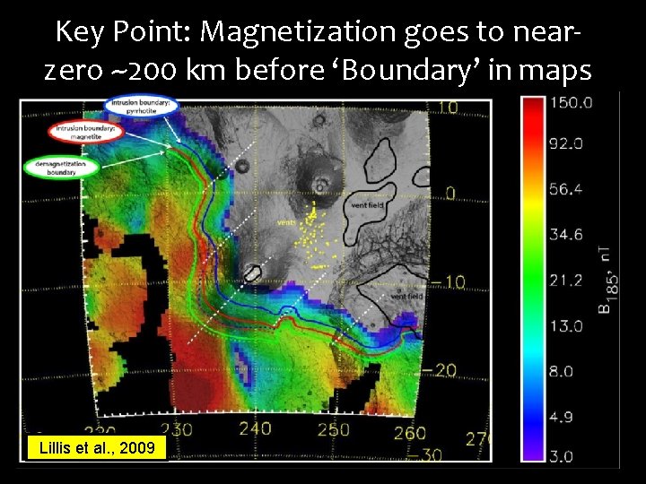 Key Point: Magnetization goes to nearzero ~200 km before ‘Boundary’ in maps Lillis et