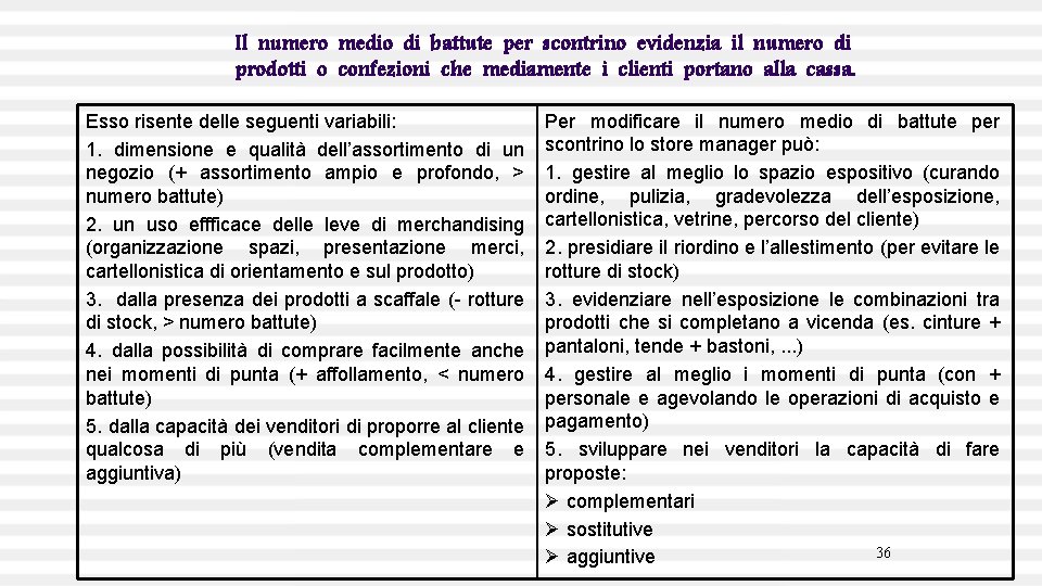 Il numero medio di battute per scontrino evidenzia il numero di prodotti o confezioni
