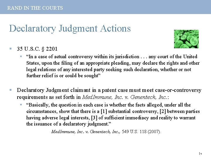 RAND IN THE COURTS Declaratory Judgment Actions § 35 U. S. C. § 2201