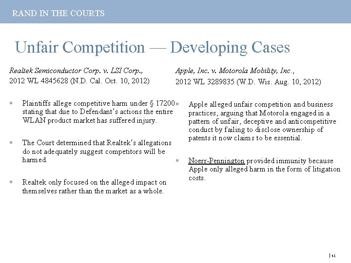 RAND IN THE COURTS Unfair Competition — Developing Cases Realtek Semiconductor Corp. v. LSI