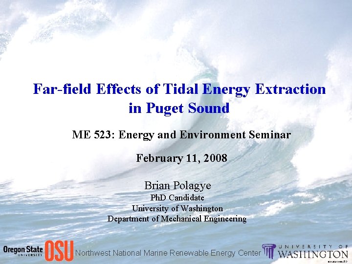 Far-field Effects of Tidal Energy Extraction in Puget Sound ME 523: Energy and Environment