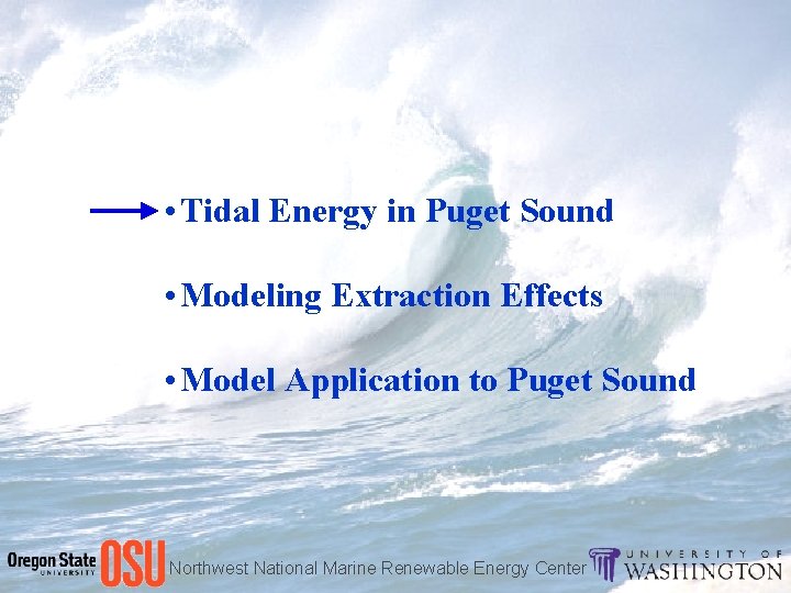  • Tidal Energy in Puget Sound • Modeling Extraction Effects • Model Application