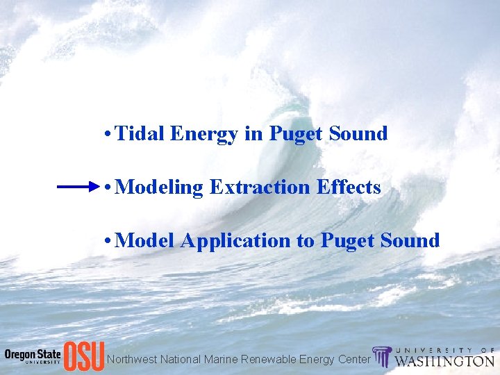  • Tidal Energy in Puget Sound • Modeling Extraction Effects • Model Application