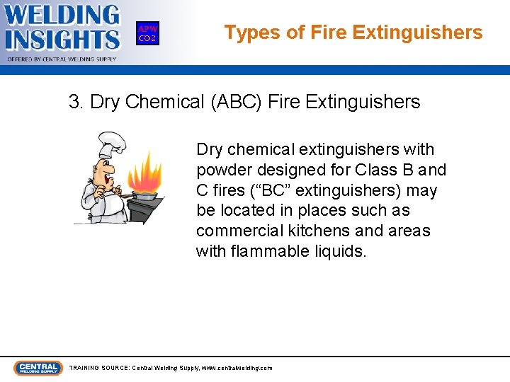 Types of Fire Extinguishers 3. Dry Chemical (ABC) Fire Extinguishers Dry chemical extinguishers with