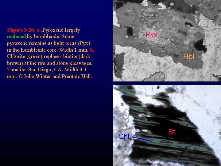 Figure 3 -20. a. Pyroxene largely replaced by hornblende. Some pyroxene remains as light