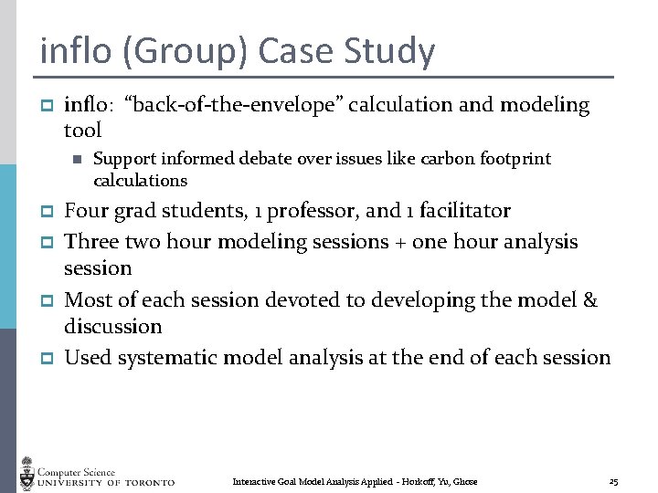 inflo (Group) Case Study p inflo: “back-of-the-envelope” calculation and modeling tool n p p