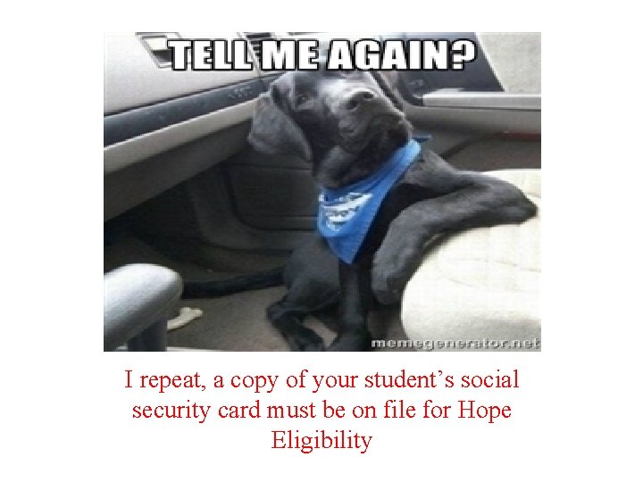 I repeat, a copy of your student’s social security card must be on file