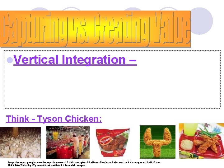 l. Vertical Integration – Think - Tyson Chicken: http: //images. google. com/images? svnum=10&hl=en&gbv=2&client=firefox-a&channel=s&rls=org. mozilla%3