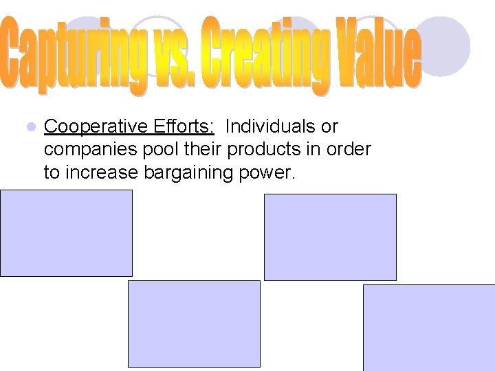 l Cooperative Efforts: Individuals or companies pool their products in order to increase bargaining