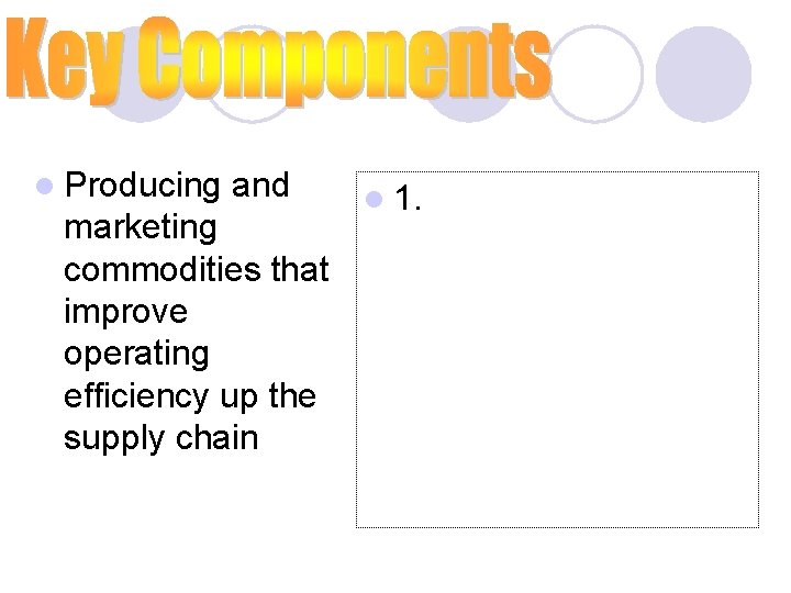 l Producing and marketing commodities that improve operating efficiency up the supply chain l