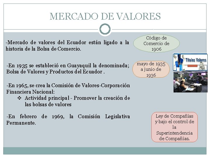 MERCADO DE VALORES -Mercado de valores del Ecuador están ligado a la historia de