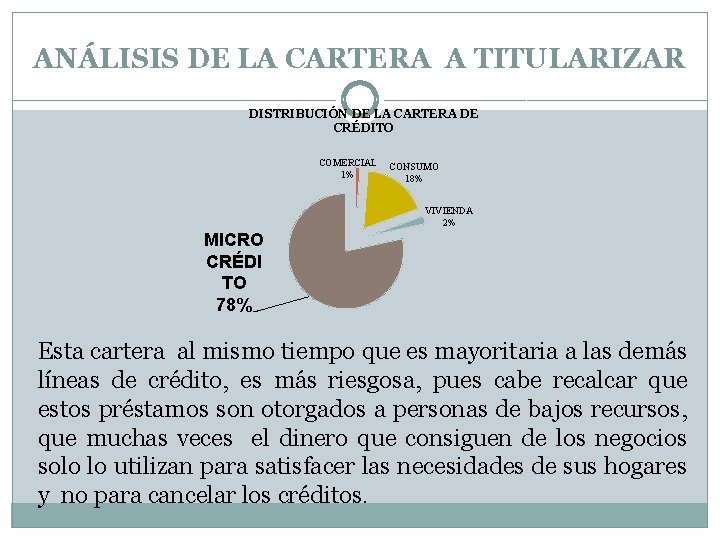 ANÁLISIS DE LA CARTERA A TITULARIZAR DISTRIBUCIÓN DE LA CARTERA DE CRÉDITO COMERCIAL 1%