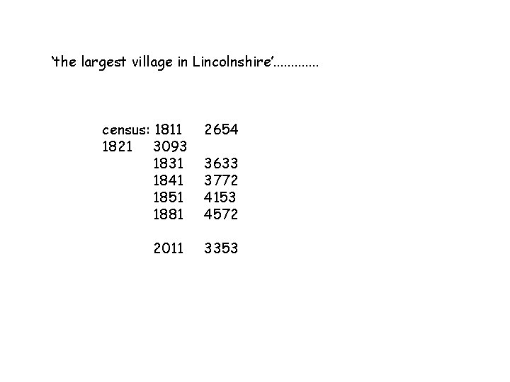 ‘the largest village in Lincolnshire’. . . census: 1811 1821 3093 1831 1841 1851