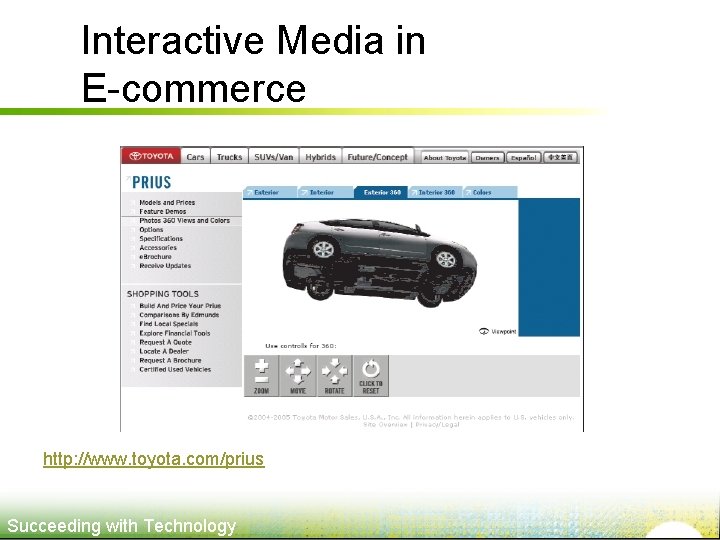 Interactive Media in E-commerce http: //www. toyota. com/prius Succeeding with Technology 