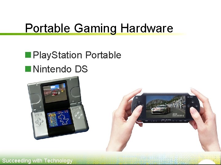Portable Gaming Hardware n Play. Station Portable n Nintendo DS Succeeding with Technology 