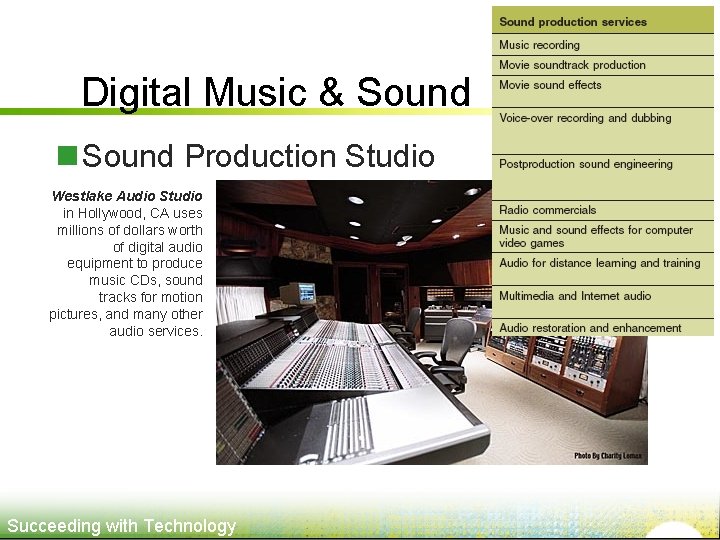 Digital Music & Sound n Sound Production Studio Westlake Audio Studio in Hollywood, CA