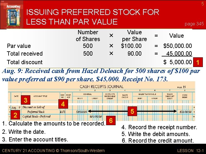 5 ISSUING PREFERRED STOCK FOR LESS THAN PAR VALUE Number of Shares 500 Par 5 ISSUING PREFERRED STOCK FOR LESS THAN PAR VALUE Number of Shares 500 Par