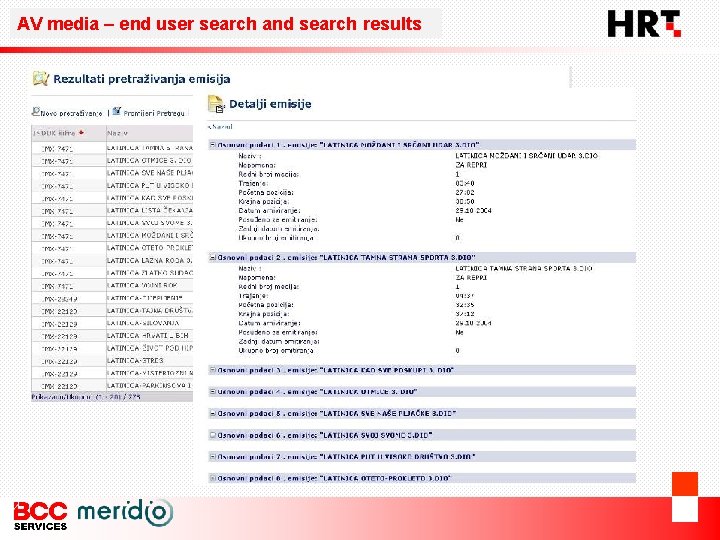 AV media – end user search and search results 