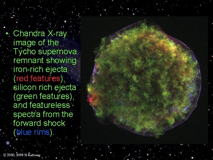  • Chandra X-ray image of the Tycho supernova remnant showing iron-rich ejecta (red