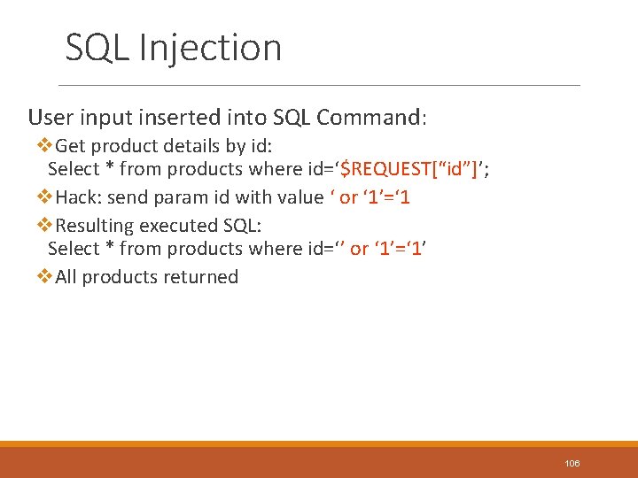 SQL Injection User input inserted into SQL Command: v. Get product details by id: