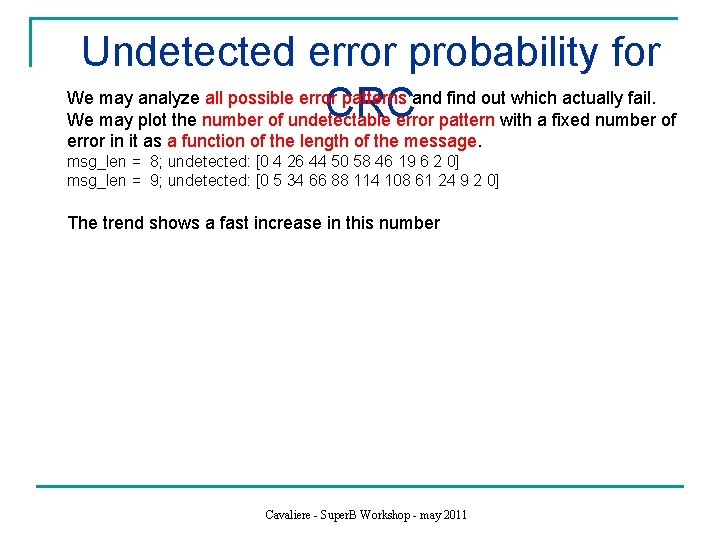 Undetected error probability for We may analyze all possible error patterns and find out