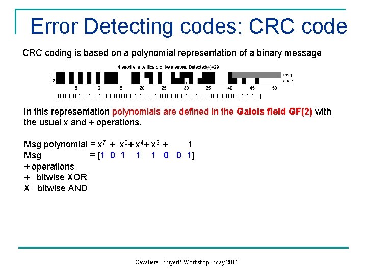 Error Detecting codes: CRC code CRC coding is based on a polynomial representation of