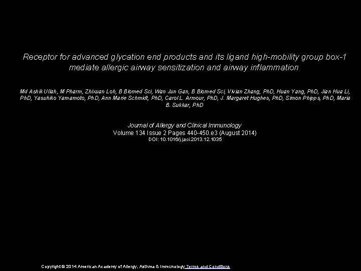 Receptor for advanced glycation end products and its ligand high-mobility group box-1 mediate allergic