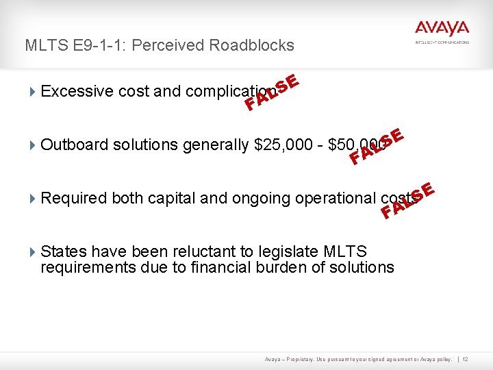 MLTS E 9 -1 -1: Perceived Roadblocks E 4 Excessive cost and complication. LS