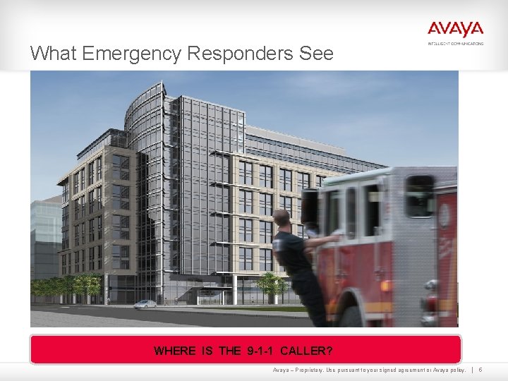 What Emergency Responders See WHERE IS THE 9 -1 -1 CALLER? Avaya – Proprietary.
