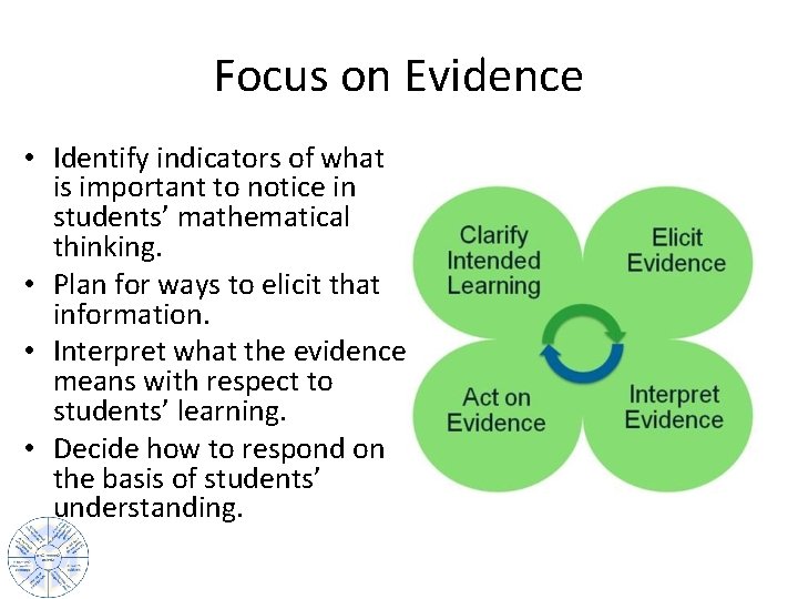 Focus on Evidence • Identify indicators of what is important to notice in students’
