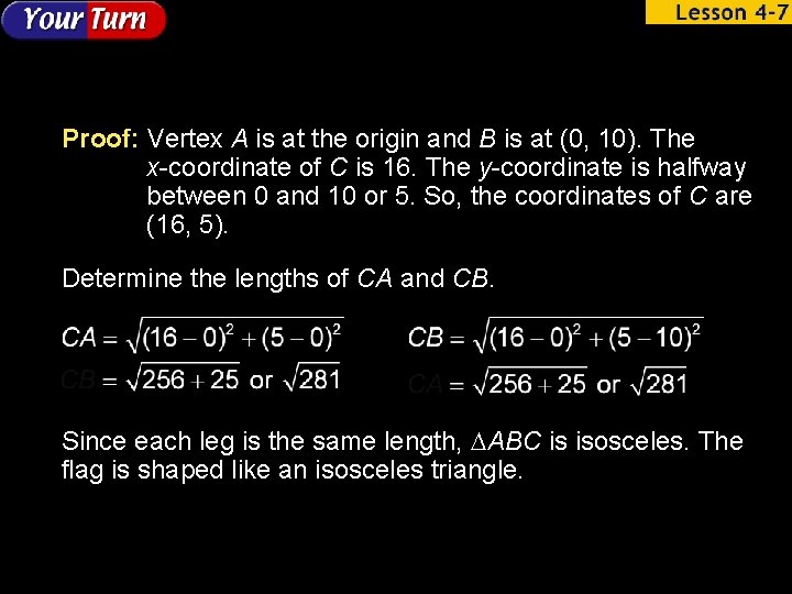 Proof: Vertex A is at the origin and B is at (0, 10). The