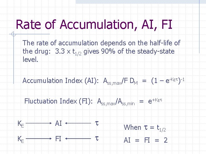 Rate of Accumulation, AI, FI The rate of accumulation depends on the half-life of