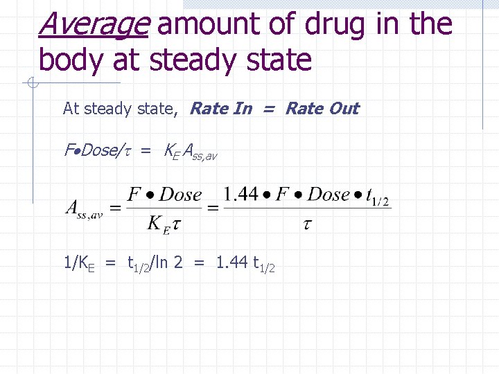 Average amount of drug in the body at steady state At steady state, Rate