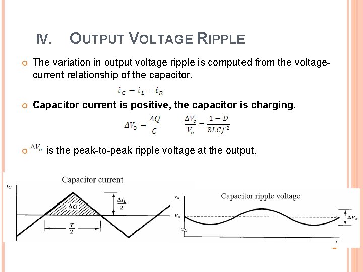 IV. OUTPUT VOLTAGE RIPPLE The variation in output voltage ripple is computed from the
