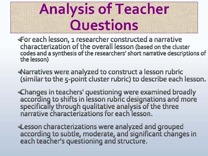 Analysis of Teacher Questions 