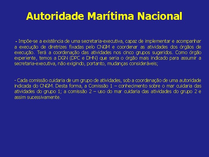 Autoridade Marítima Nacional - Impõe-se a existência de uma secretaria-executiva, capaz de implementar e