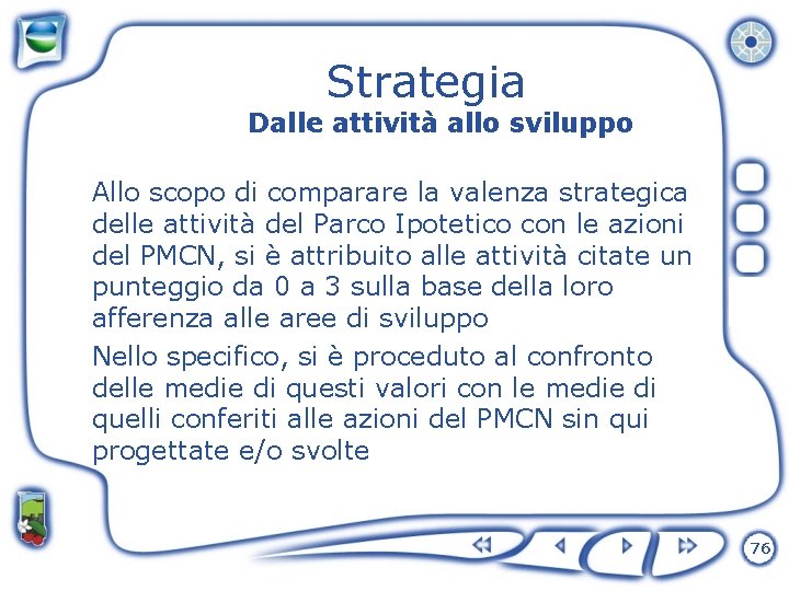 Strategia Dalle attività allo sviluppo Allo scopo di comparare la valenza strategica delle attività