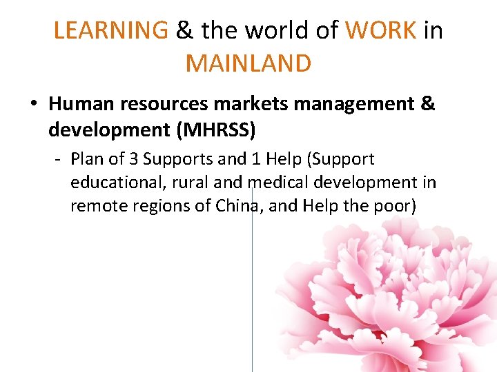 LEARNING & the world of WORK in MAINLAND • Human resources markets management & LEARNING & the world of WORK in MAINLAND • Human resources markets management &