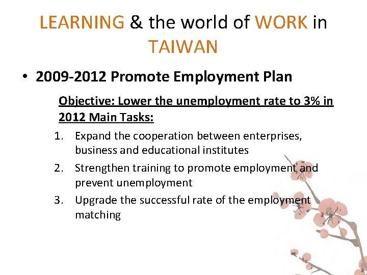 LEARNING & the world of WORK in TAIWAN • 2009 -2012 Promote Employment Plan LEARNING & the world of WORK in TAIWAN • 2009 -2012 Promote Employment Plan