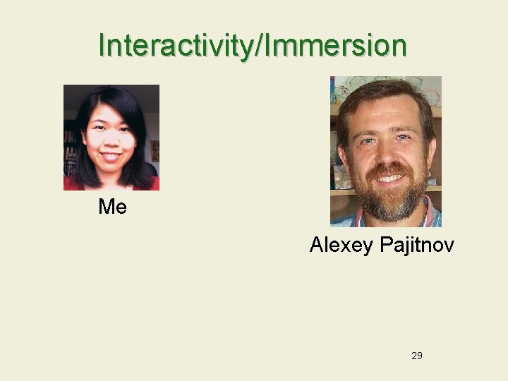 Interactivity/Immersion Me Alexey Pajitnov 29 
