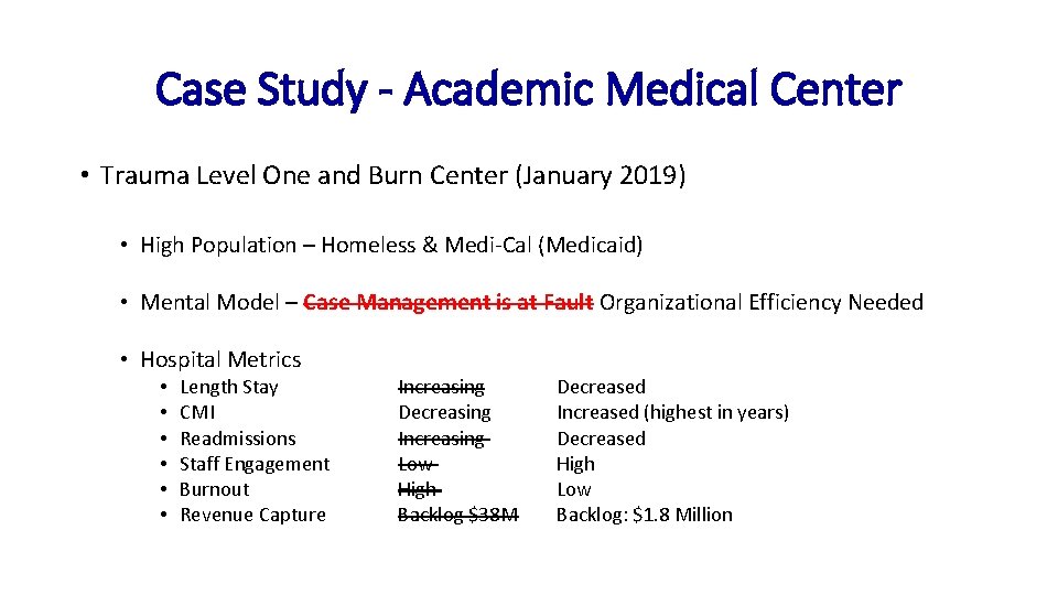 Case Study - Academic Medical Center • Trauma Level One and Burn Center (January