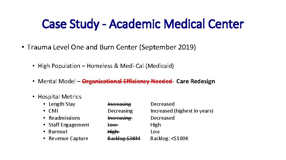 Case Study - Academic Medical Center • Trauma Level One and Burn Center (September