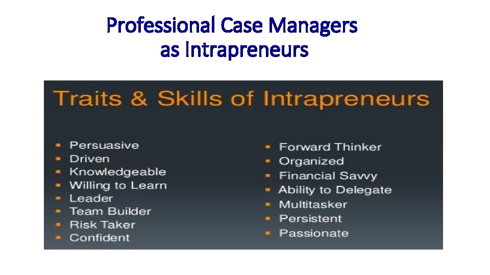 Professional Case Managers as Intrapreneurs 